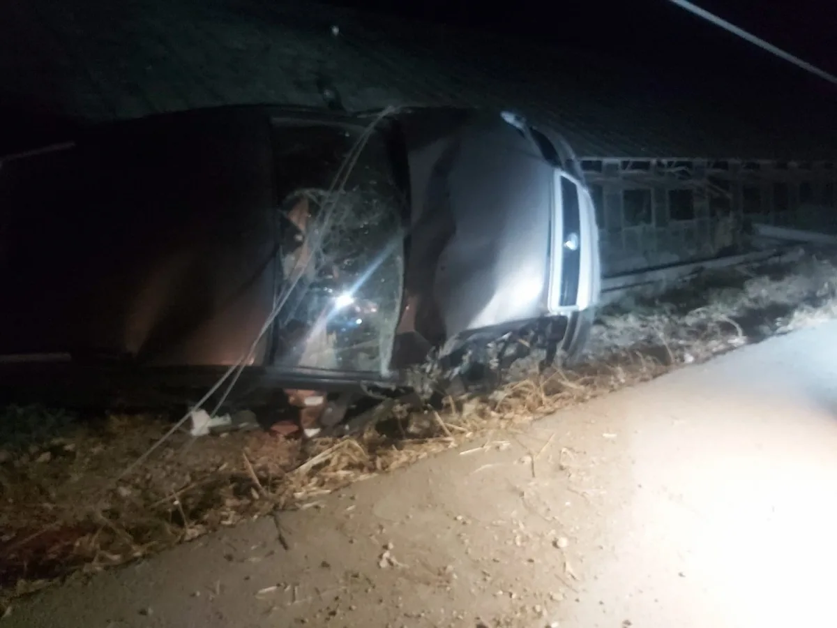 Direksiyon hakimiyetini kaybeden alkollü sürücü, önce elektrik direğine çarptı ardından seraya girdi